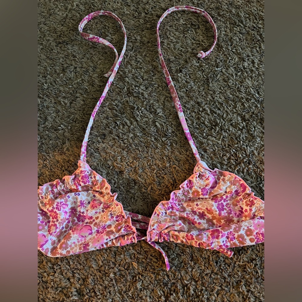 Pink Floral Bikini Top, S